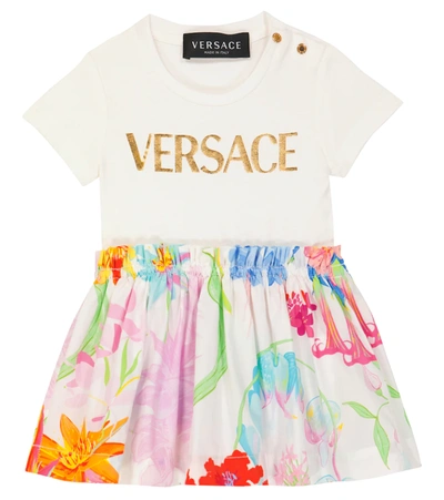Versace Babies' 婴幼儿 - Jardin印花棉质连衣裙 In Bianco+multicolor+oro