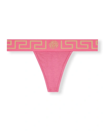 Versace Greca-border Stretch Cotton Thong In White