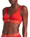 Versace Greca Border Cotton Bralette In Red