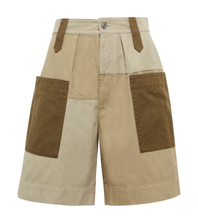 Isabel Marant Étoile Kalerna Cotton And Linen Colorblocked Shorts In Beige