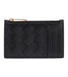Bottega Veneta Credit Card Holder In Leather With Woven Pattern In Black-gold