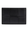 Bottega Veneta Rectangular Design Leather Card Holder In Black-gold