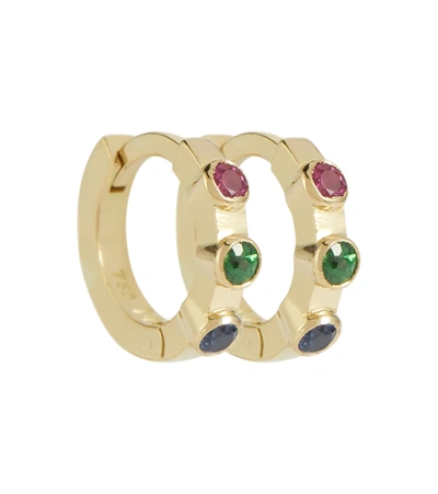 Ileana Makri Rainbow Stepping Stone 18kt Yellow Gold Midi Hoop Earrings With Rubies And Sapphires