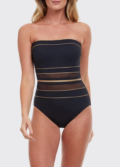 Gottex Onyx Bandeau Metallic One-piece Swimsuit In Blue