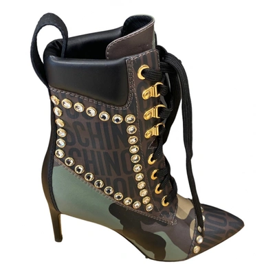 Pre-owned Moschino Vegan Leather Ankle Boots In Green
