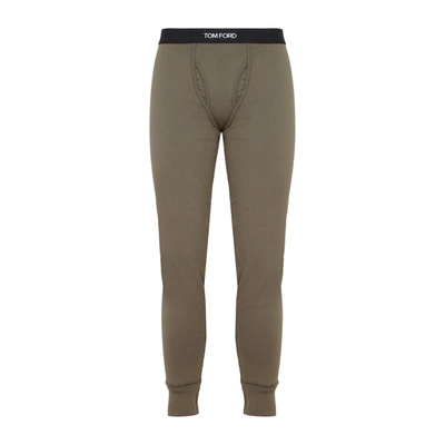 Tom Ford Mens Military Green Slim Branded-waistband Stretch-cotton Leggings Xxl In Brown