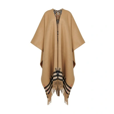 Burberry Vintage Check Reversible Cashmere And Wool Cape In Neutrals