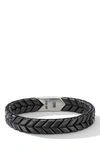 David Yurman Chevron Wide Woven Bracelet In Black Titanium With Sterling Silver In Black Titanium/ Silver