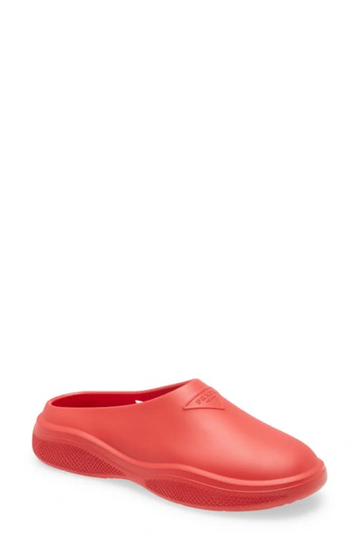 Prada Mellow Logo Waterproof Clog In Red