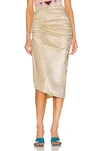 Rabanne Ruched-detailing Asymmetric Midi Skirt In Silver & Gold