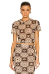 Nanushka Yareli Recycled Mesh Jersey T-shirt In Brown Tile Print