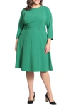 London Times Long Sleeve Seamed Midi Dress In Pine Green