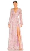Alexis Elisha Abstract-print Pleated Gown In Pink