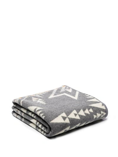 Pendleton Grey And White Jacquard Wool Blanket In Neutrals