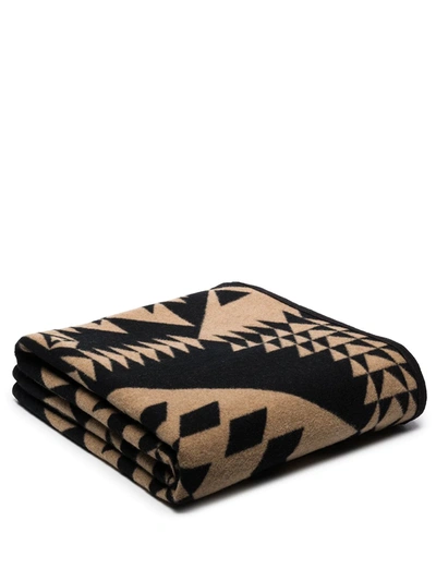 Pendleton Beige And Black Jacquard Wool Blanket