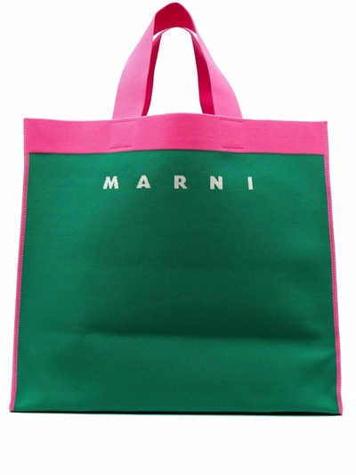 Marni Logo-printed Tote Bag In Green