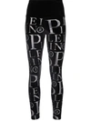 Philipp Plein Velvet Logo-print High-waisted Leggings In Black