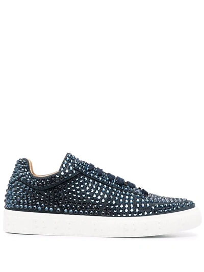 Philipp Plein Rhinestone Lace-up Sneakers In Blue