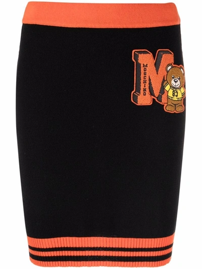 Moschino Collegiate-logo Knitted Skirt In Black
