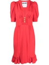 Moschino V-neck Ruffle Dress In Red