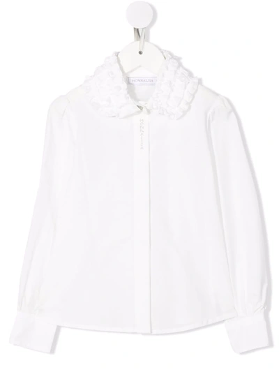 Monnalisa Contrast-collar Cotton Shirt In White