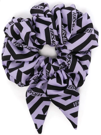 Versace Monogram Printed Silk Twill Scrunchie In Orchid Black