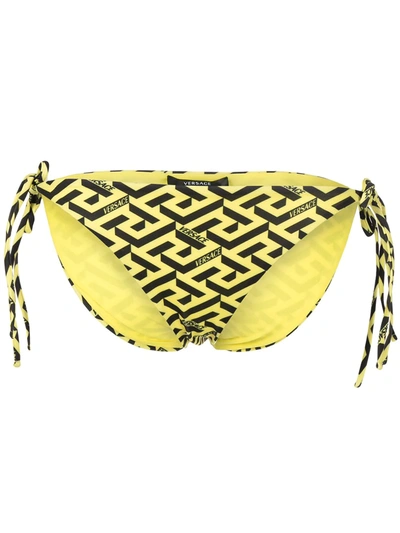 Versace Greca Signature Yellow Bikini Bottoms With Print