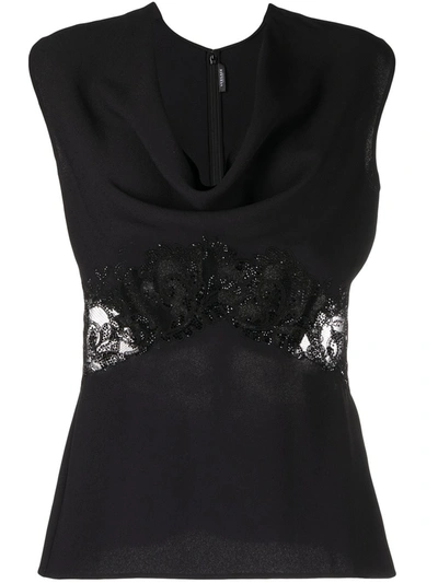Versace Lace-panelled Sleeveless Top In Black