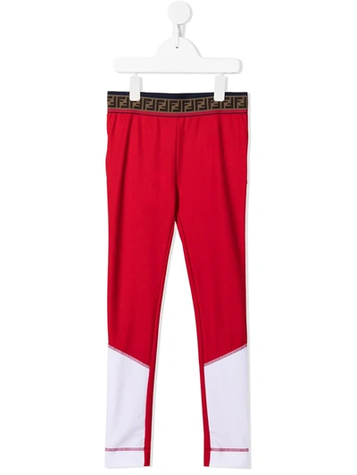 Fendi Kids' Monogram-waistband Leggings In Red