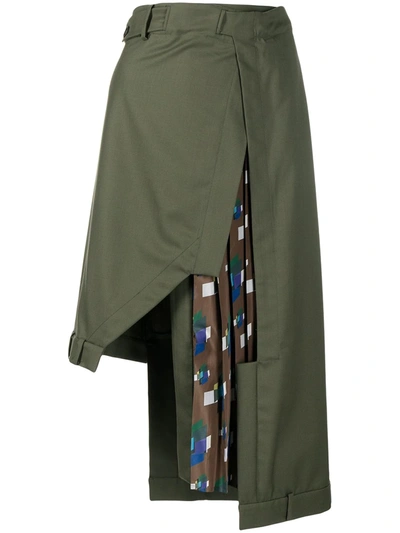 Delada Contrasting Asymmetric Midi Skirt In Green