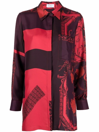 Ferragamo Baroque-print Shirt In Red