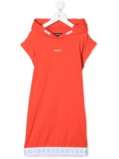 Dkny Teen Logo-tape Hoodie Dress In Orange