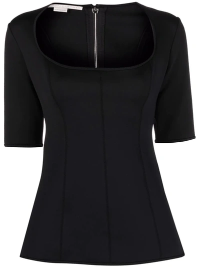 Stella Mccartney Square-neck Short-sleeve Top In Black