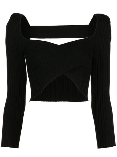 Michelle Mason Wrap Design Cropped Blouse In Black