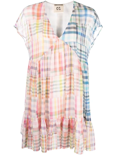 Semicouture Check Mix Print Short Dress In Multicolor