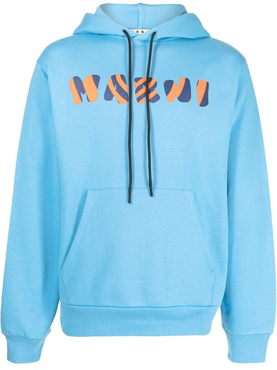 Marni Cotton Sweatshirt With Logo Print In Azure