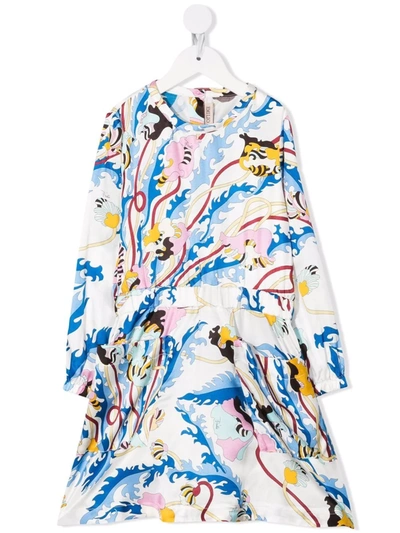 Emilio Pucci Junior Kids' Ranuncoli-print Long-sleeve Dress In White