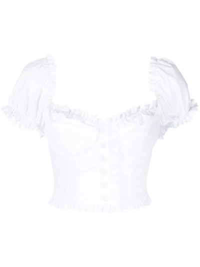 Dolce & Gabbana Ruffled Smock Cropped Cotton Top In White