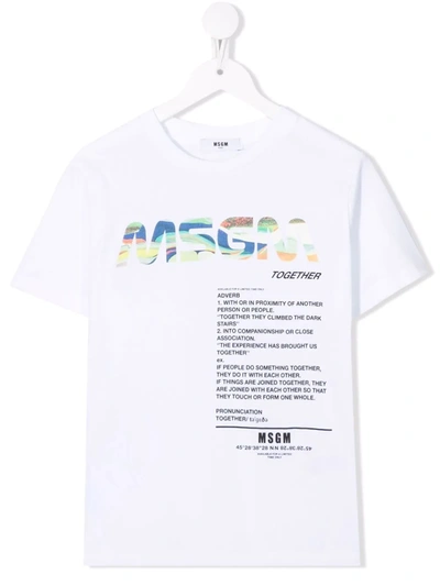 Msgm Kids' Slogan-print Cotton T-shirt In White