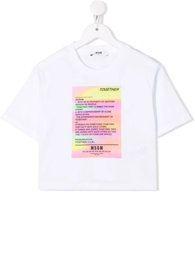 Msgm Kids' Graphic-print Cropped T-shirt In White