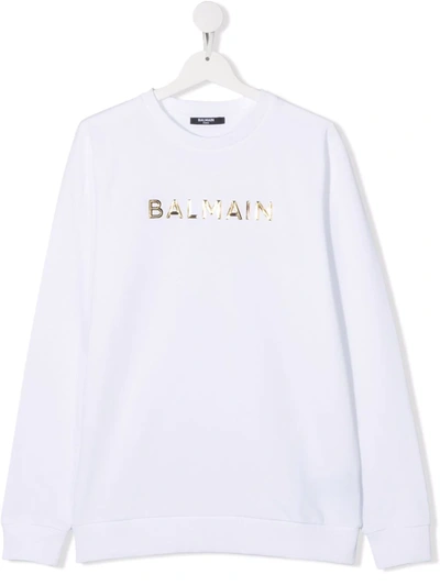 Balmain Teen Logo-debossed Cotton Sweatshirt In White