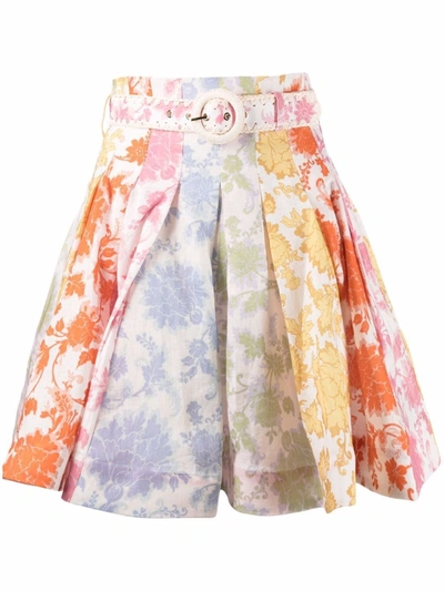 Zimmermann Postcard High-rise Linen Miniskirt In Spliced Tonal Floral