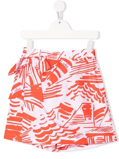 Msgm Kids' Geometric-print Knee-length Shorts In White