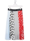 Msgm Teen Patchwork Pleated Midi Skirt In Blue