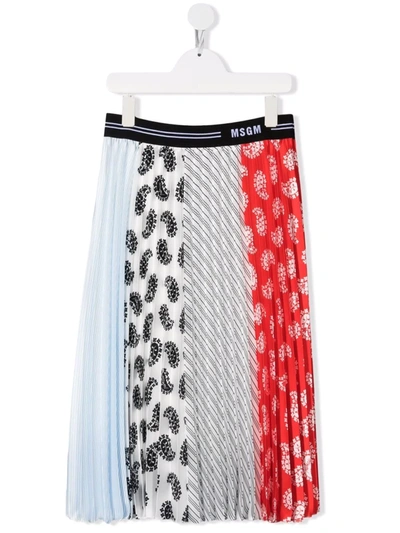 Msgm Teen Patchwork Pleated Midi Skirt In White