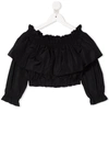 Msgm Teen Off-shoulder Cropped Blouse In Black