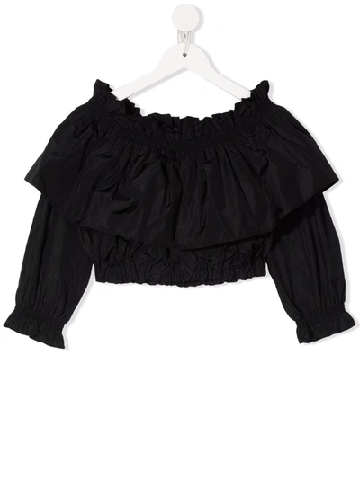 Msgm Teen Off-shoulder Cropped Blouse In Black