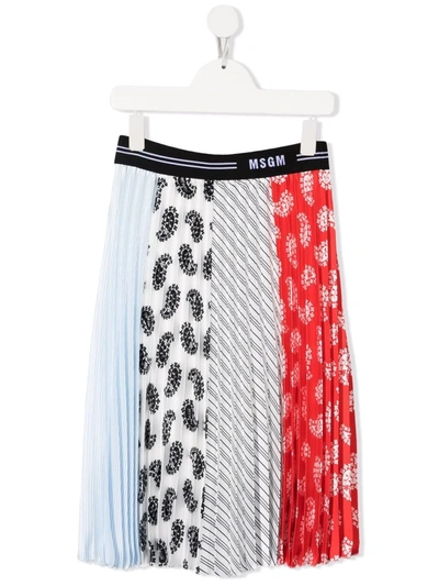 Msgm Teen Patchwork Pleated Midi Skirt In White