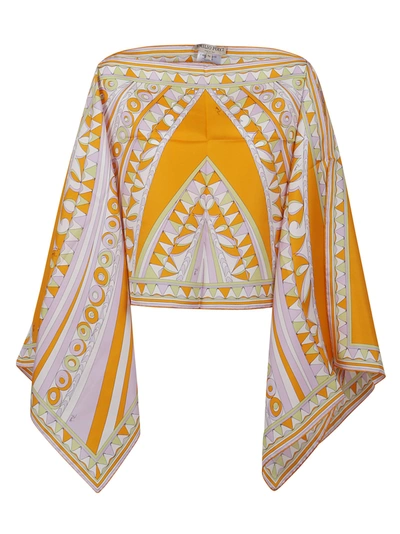 Emilio Pucci Bandierine-print Draped Silk Blouse In Orange