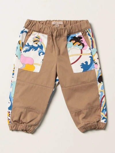 Emilio Pucci Babies' Cotton Trousers With Abstract Pattern In Hazel